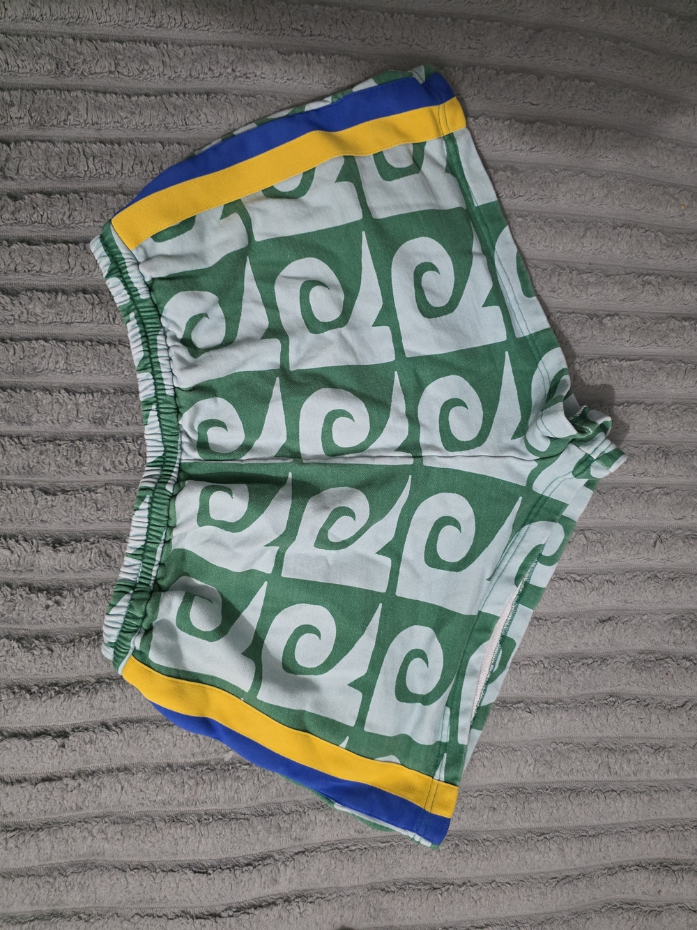 RHODE Green & White Swirl Athletic Shorts with Yellow & Blue Trim